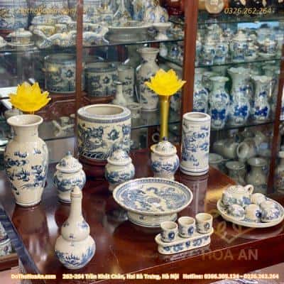 Bộ Đồ Thờ Thần Linh Sứ Men Rạn Vẽ BDTTLMRV21