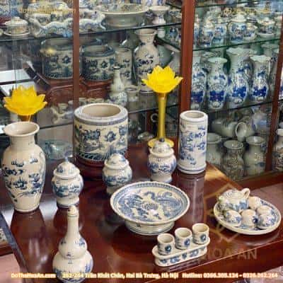 Bộ Đồ Thờ Thần Linh Sứ Men Rạn Vẽ BDTTLMRV22
