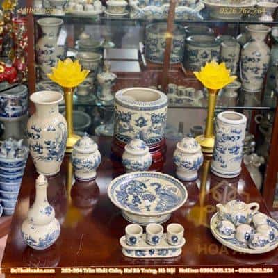 Bộ Đồ Thờ Thần Linh Sứ Men Rạn Vẽ BDTTLMRV23