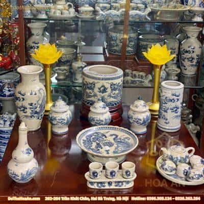 Bộ Đồ Thờ Thần Linh Sứ Men Rạn Vẽ BDTTLMRV24
