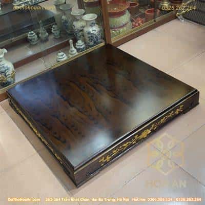 Đế Kê Bàn Thờ Thần Tài Xoan Vân Sen Dát Vàng