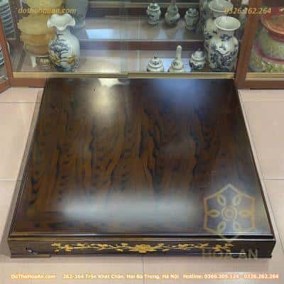 Đế Kê Bàn Thờ Thần Tài Xoan Vân Sen Dát Vàng1