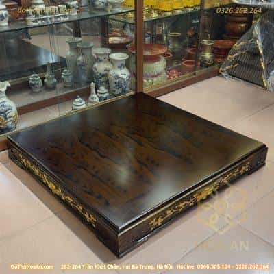 Đế Kê Bàn Thờ Thần Tài Xoan Vân Sen Dát Vàng2