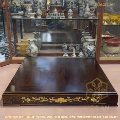 Đế Kê Bàn Thờ Thần Tài Xoan Vân Sen Dát Vàng3