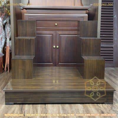 Kệ Kê Bàn Thờ Thần Tài Đục Trơn Gỗ Xoan Đào Và Bục Tam Cấp Kê Bàn Thờ Thần Tài Gỗ Thông Màu Óc Chó Trơn