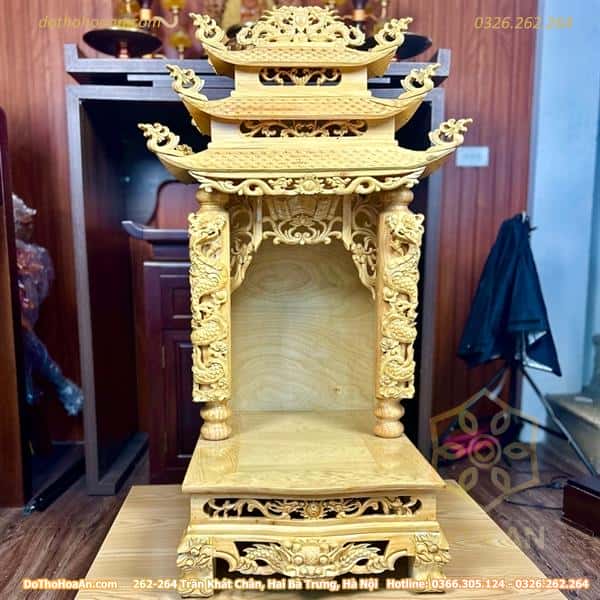 Ban Thờ Thần Tài 3 Mái Cột Rồng Gỗ Pơmu1
