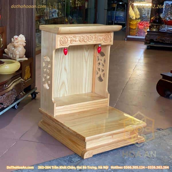 Ban Thờ Thần Tài Đương Đại Gỗ Sồi Màu Vàng