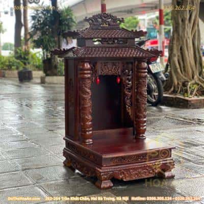 Ban Thờ Thần Tài Gỗ Xoan Đào Cột Rồng 2 Mái Chùa Màu Nâu1