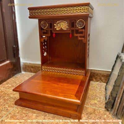 Bàn Thờ Thần Tài Hiện Đại Gỗ Sồi Triện Sen Dát Vàng Màu Hương1