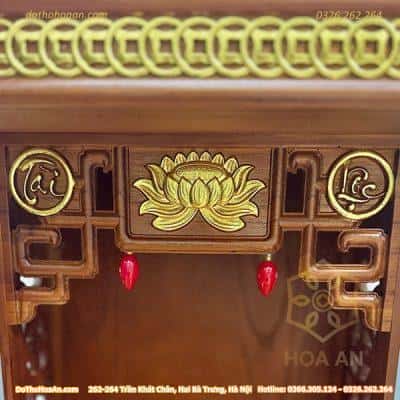 Bàn Thờ Thần Tài Hiện Đại Gỗ Sồi Triện Sen Dát Vàng Màu Hương4