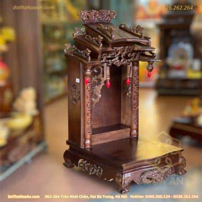 Bàn Thờ Thần Tài Thổ Địa Gỗ Gụ Mái Dốc Màu Nâu1