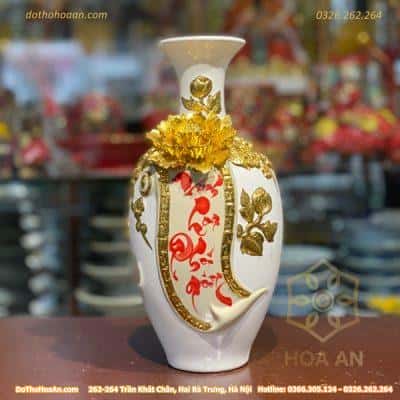Bảo Bình Vinh Hoa Phú Quý Màu Trắng Dát Vàng