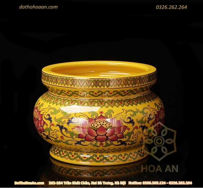 Bát Hương Sứ Gấm Vàng Cao Cấp-duong-kinh-12cm(variation)