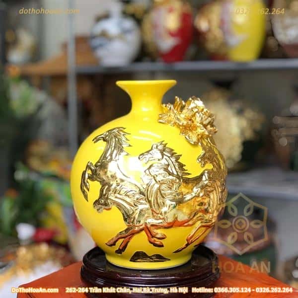 binh-hut-loc-ma-dao-thanh-cong-men-mau-dat-vang-mau-vang(variation) Bình Hút Lộc Mã Đáo Thành Công Men Màu Dát Vàng