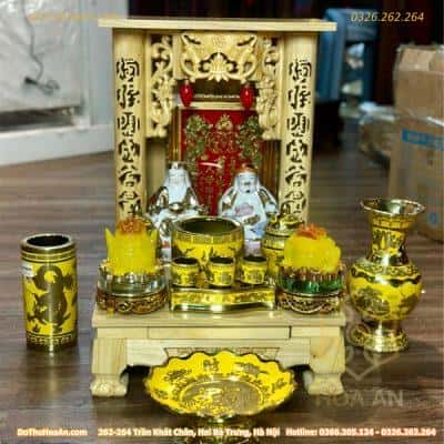 Bộ Ban Thờ Thần Tài Gỗ Xoan Sứ Kim Sa Vàng