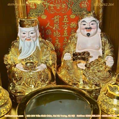 Bộ Ban Thờ Thần Tài Gỗ Xoan Mái Bằng Chân Quỳ Màu Nâu Sứ Kim Sa Vàng3