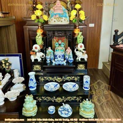 Bộ Ban Thờ Thần Tài Hiện Đại Kết Hợp Kệ 3 Tầng Sứ Men Ngọc