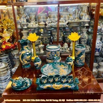 Bộ Đồ Thờ Thần Linh Men Xanh Lục Bảo