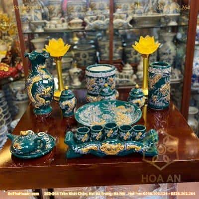 Bộ Đồ Thờ Thần Linh Men Xanh Lục Bảo1