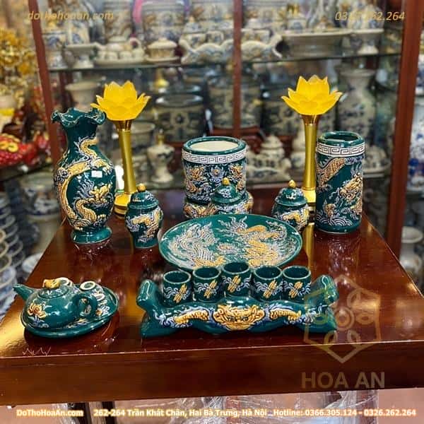 Bộ Đồ Thờ Thần Linh Men Xanh Lục Bảo1 Bộ Đồ Thờ Thần Linh Men Xanh Lục Bảo1