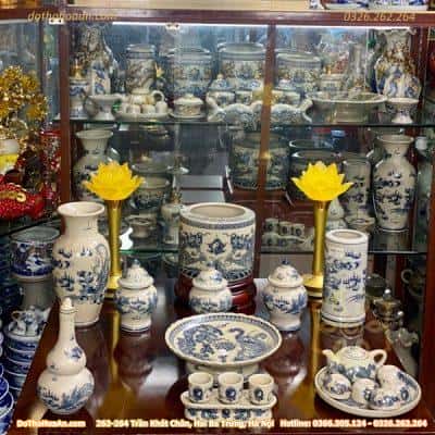 Bộ Đồ Thờ Thần Linh Sứ Men Rạn Vẽ BDTTLMRV2