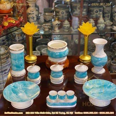 Bộ Đồ Thờ Thần Linh Sứ Vân Đá Xanh BDTTLVDX01