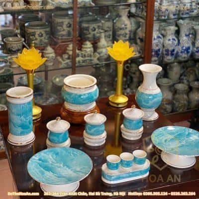 Bộ Đồ Thờ Thần Linh Sứ Vân Đá Xanh1