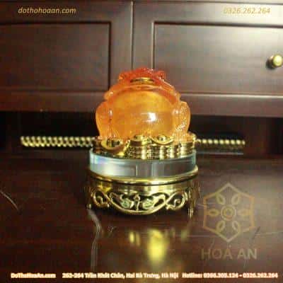 Cóc/ Thiềm Thừ Phong Thuỷ Xoay Đế Kính Lưu Ly Cam