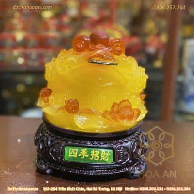 Cóc Thiềm Thừ Tọa Hoa Phong Thuỷ Xoay Đế Gỗ Vàng Mật Ong1