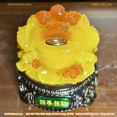 Cóc Thiềm Thừ Tọa Hoa Phong Thuỷ Xoay Đế Gỗ Vàng Mật Ong3