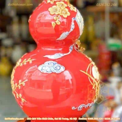 Hồ Lô Hút Lộc Chữ Lộc Thuận Buồm Xuôi Gió Đỏ Đắp Nổi2