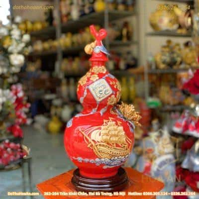 Hồ Lô Hút Lộc Chữ Lộc Thuận Buồm Xuôi Gió Đỏ Đắp Nổi4