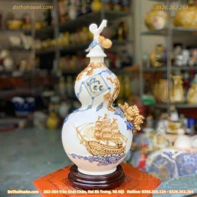 Hồ Lô Hút Lộc Chữ Lộc Thuận Buồm Xuôi Gió Trắng Đắp Nổi