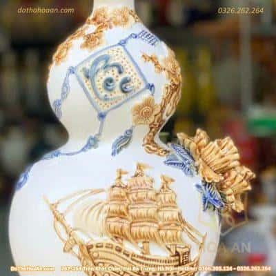 Hồ Lô Hút Lộc Chữ Lộc Thuận Buồm Xuôi Gió Trắng Đắp Nổi1