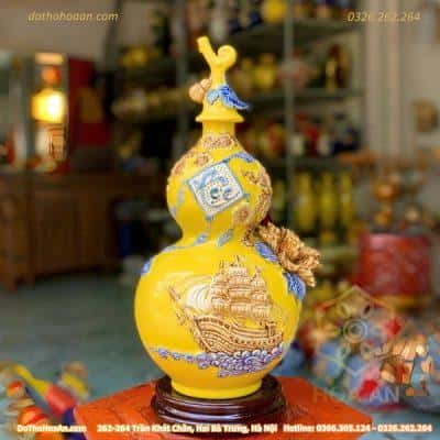 Hồ Lô Hút Lộc Chữ Lộc Thuận Buồm Xuôi Gió Vàng Đắp Nổi