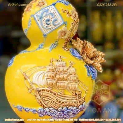 Hồ Lô Hút Lộc Chữ Lộc Thuận Buồm Xuôi Gió Vàng Đắp Nổi1