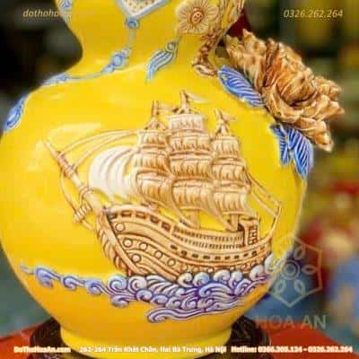 Hồ Lô Hút Lộc Chữ Lộc Thuận Buồm Xuôi Gió Vàng Đắp Nổi3