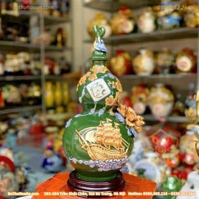 Hồ Lô Hút Lộc Chữ Lộc Thuận Buồm Xuôi Gió Xanh Lá Đắp Nổi