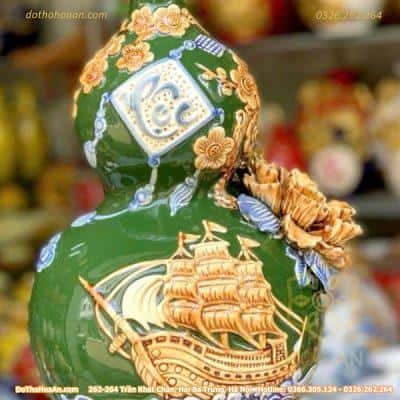 Hồ Lô Hút Lộc Chữ Lộc Thuận Buồm Xuôi Gió Xanh Lá Đắp Nổi2