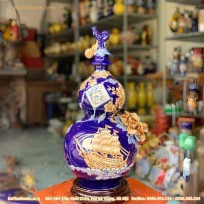 Hồ Lô Hút Lộc Thuận Buồm Xuôi Gió Chữ Lộc Xanh Dương Đắp Nổi