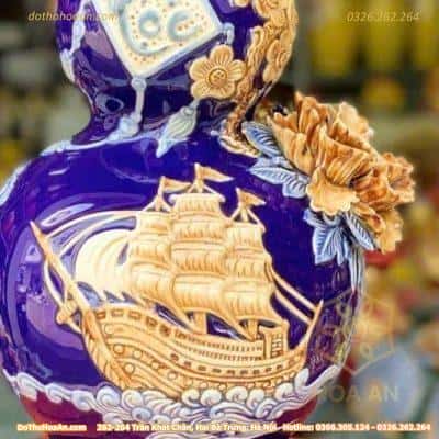 Hồ Lô Hút Lộc Thuận Buồm Xuôi Gió Chữ Lộc Xanh Dương Đắp Nổi3
