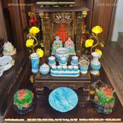 Bộ Ban Thờ Thần Tài Gỗ Xoan Sứ Vân Đá Xanh