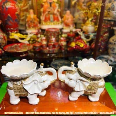 Tượng Voi Dâng Đĩa Quả Màu Xanh