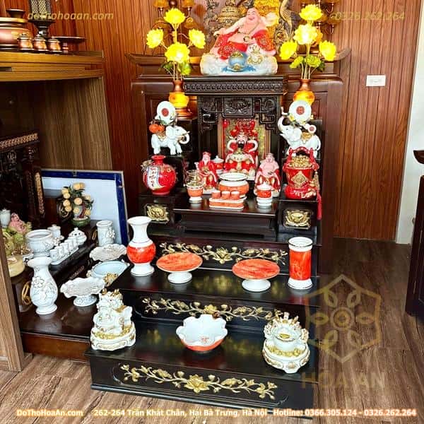 Bộ Ban Thờ Thần Tài Gỗ Sồi Hiện Đại Kết Hợp Kệ 3 Tầng Sứ Vân Đá Đỏ2 Bộ Ban Thờ Thần Tài Gỗ Sồi Hiện Đại Kết Hợp Kệ 3 Tầng Sứ Vân Đá Đỏ2