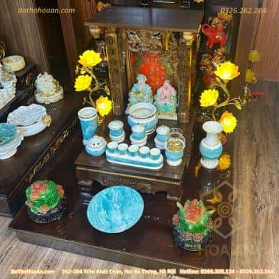 Bộ Ban Thờ Thần Tài Gỗ Xoan Sứ Vân Đá Xanh3