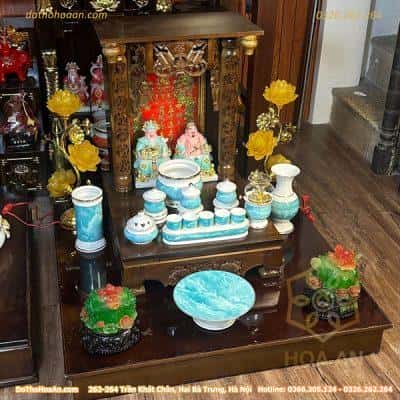 Bộ Ban Thờ Thần Tài Gỗ Xoan Sứ Vân Đá Xanh4