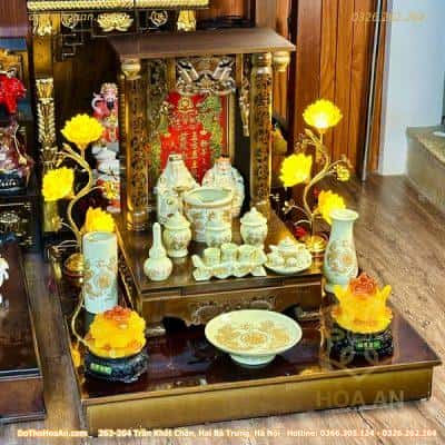 Bộ Ban Thờ Thần Tài Gỗ Xoan Sứ Vàng Ngà2