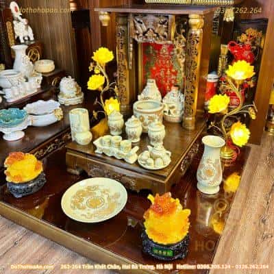 Bộ Ban Thờ Thần Tài Gỗ Xoan Sứ Vàng Ngà3