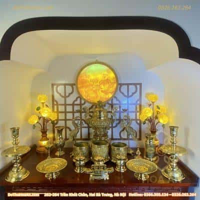 Bộ Đồ Thờ Gia Tiên Đồng Vàng Cao Cấp