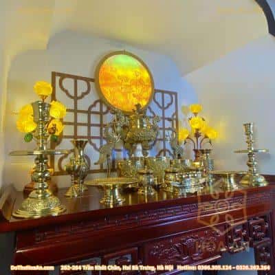 Bộ Đồ Thờ Gia Tiên Đồng Vàng Cao Cấp1
